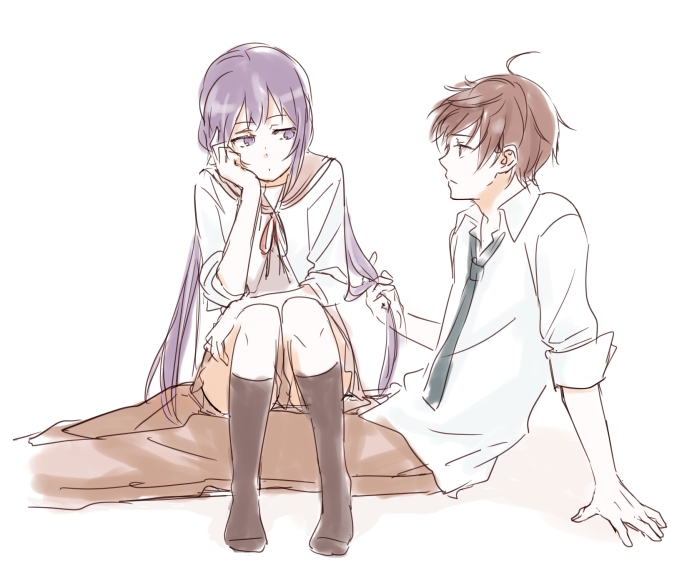 1boy, 1girl, anesaki_nozomi, anesaki_shun, brother_and_sister, brown_eyes, brown_hair, chin_rest