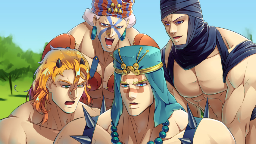 4boys, blonde_hair, blue_eyes, esidisi, facial_mark, fcm28129, green_eyes, hat