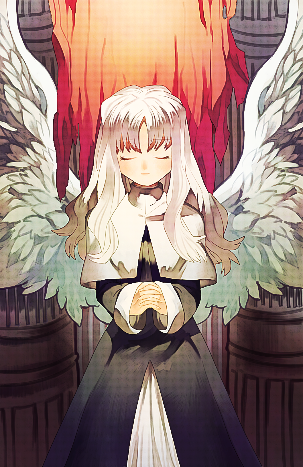 1girl, angel_wings, caren_hortensia, dress, fate/hollow_ataraxia, fate_(series), habit, highres