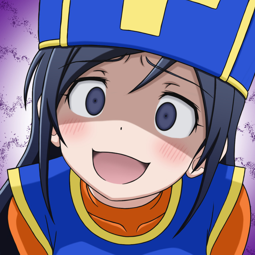 1girl, aragaki_ayase, black_eyes, black_hair, dragon_quest, dragon_quest_iii, empty_eyes, hat