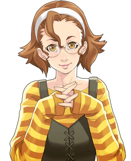 1girl, alicuu_girls:_bahamut, bangs, brown_eyes, brown_hair, glasses, hairband, lips