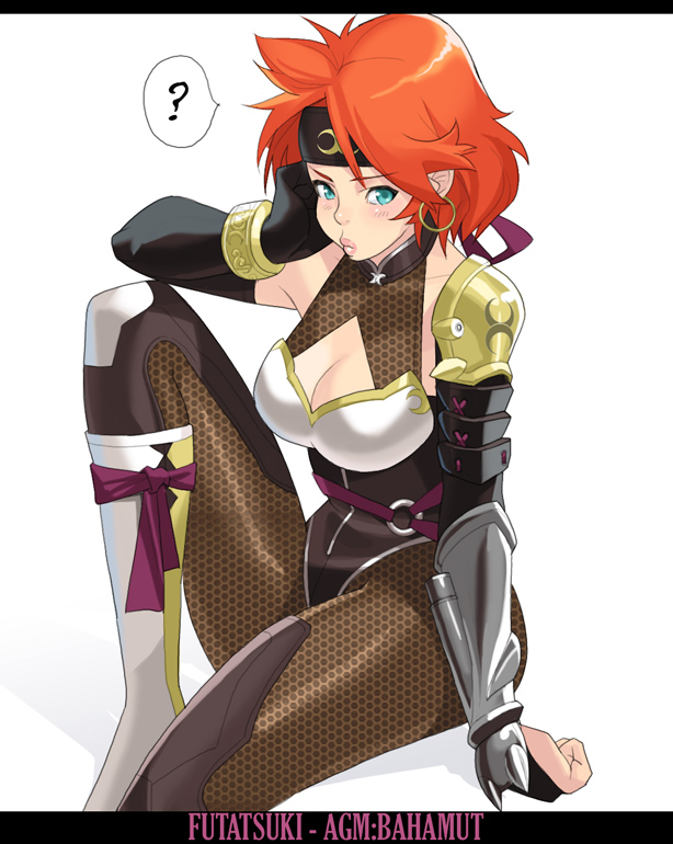1girl, ?, alicuu_girls:_bahamut, armor, bodystocking, boots, bracelet, breasts