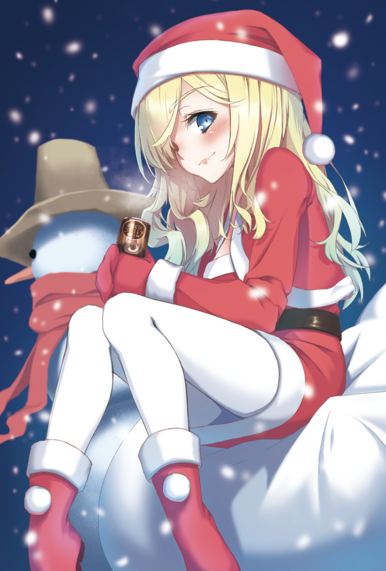 1girl, blonde_hair, blue_eyes, blush, boots, bouzu4515, can, carrot
