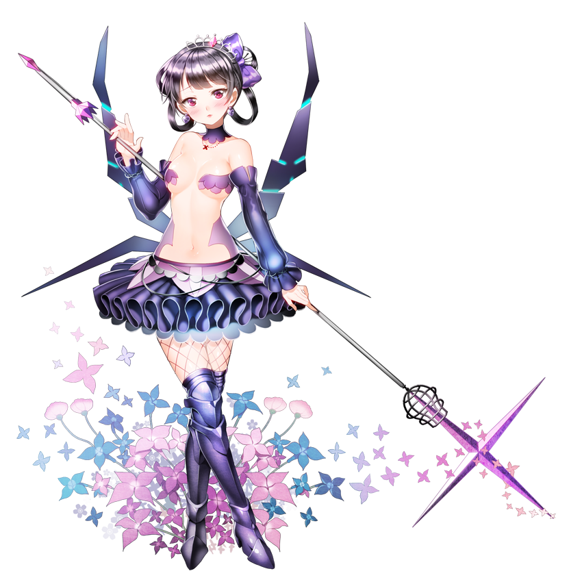 1girl, aile_(crossroads), bare_shoulders, black_hair, black_princess, breasts, crossed_legs, detached_collar
