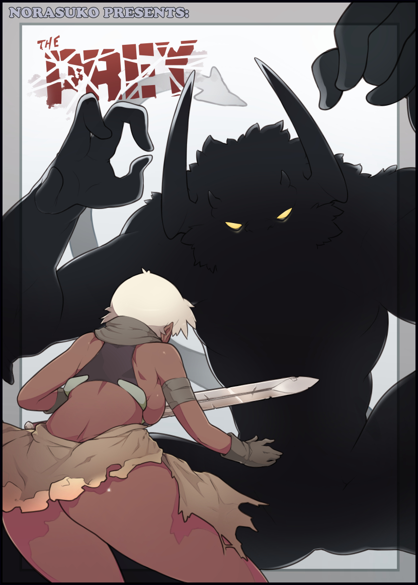 1girl, bandages, battle, breasts, cover, cover_page, dark_skin, faceoff