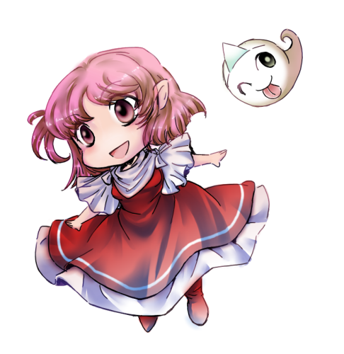 bakebake, chibi, lowres, mad-tuna, one_eye_closed, open_mouth, pink_eyes, pink_hair