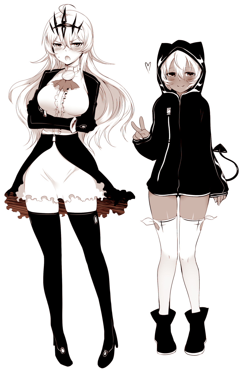 2girls, absurdres, ahoge, black_legwear, black_rock_shooter, blush, boots, chariot_(black_rock_shooter)