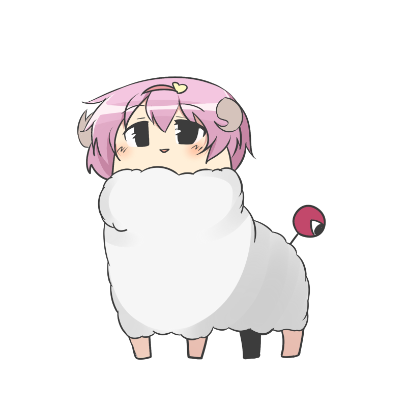 1girl, horns, komeiji_satori, pink_hair, sheep_girl, sheep_horns, solo, su----per_cute