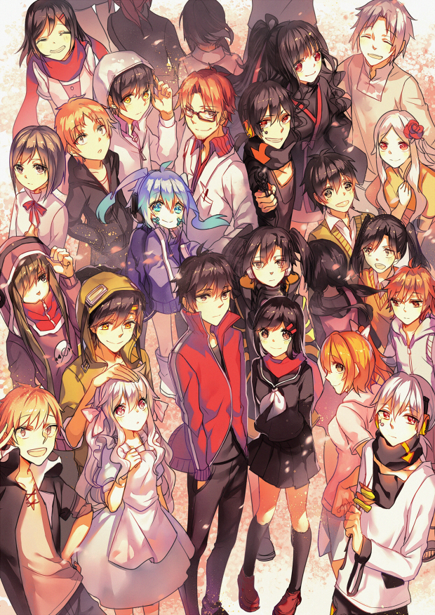 amamiya_hibiya, asahina_hiyori, azami_(kagerou_project), black_hair, blonde_hair, blue_eyes, blue_hair, brown_hair