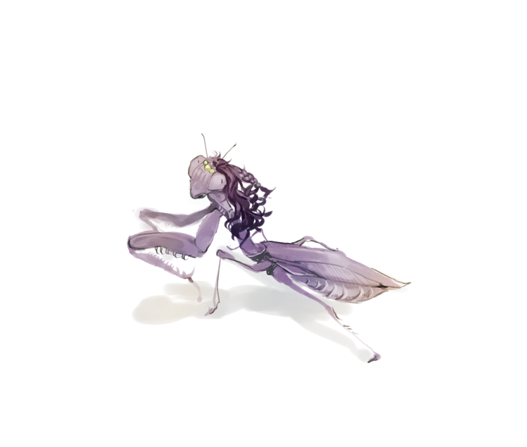 animalization, insect, jojo_no_kimyou_na_bouken, kars_(jojo), long_hair, no_humans, praying_mantis, purple_hair