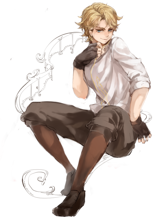 1boy, blonde_hair, blue_eyes, dio_brando, fingerless_gloves, gloves, jojo_no_kimyou_na_bouken, solo