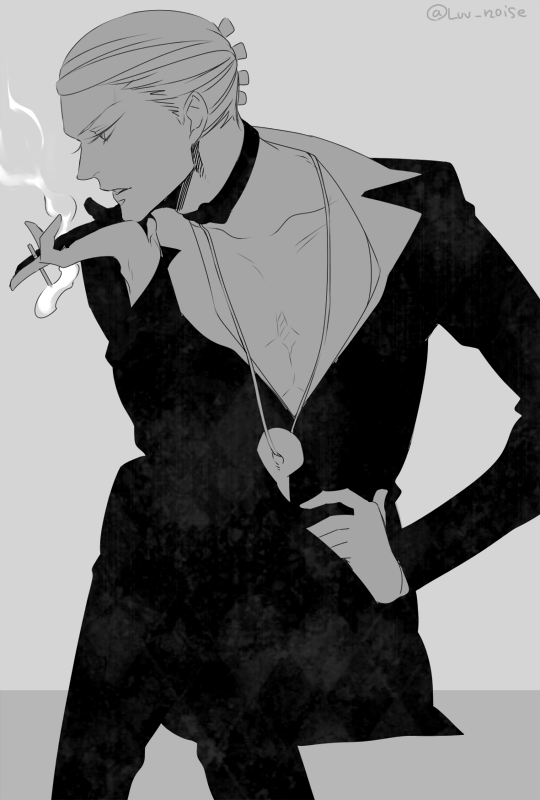 1boy, cigarette, formal, jewelry, jojo_no_kimyou_na_bouken, karukachika, necklace, prosciutto