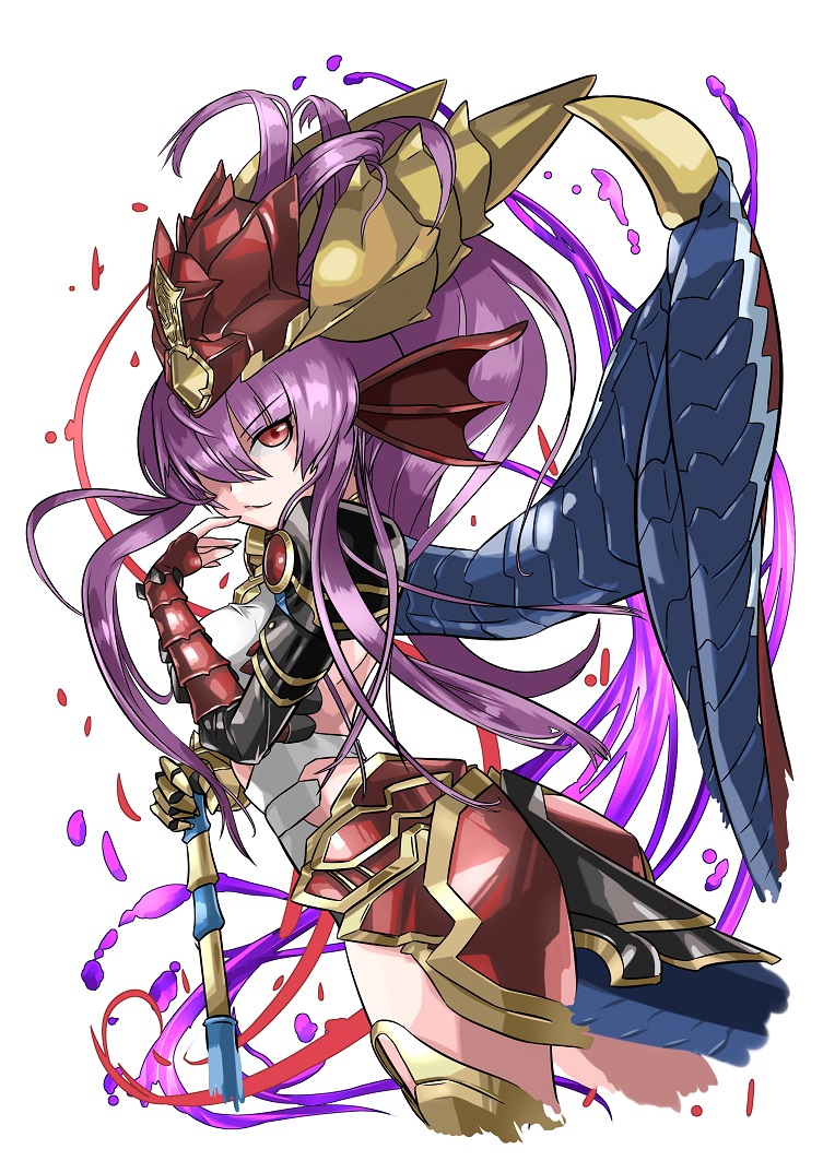 1girl, armor, dragon_girl, dragon_horns, dragon_tail, dragon_wings, hair_over_one_eye, hand_to_own_mouth