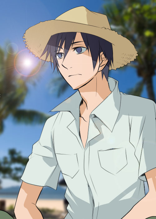 1boy, blue_eyes, blue_hair, character_request, darker_than_black, hat, kanou, male, solo, tagme
