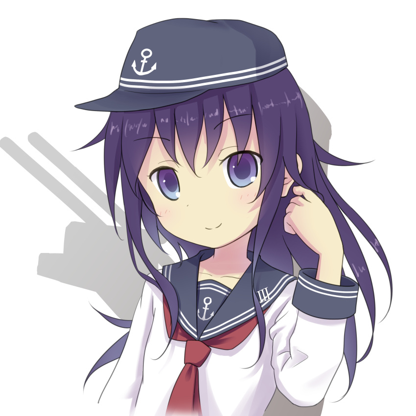1girl, absurdres, akatsuki_(kantai_collection), anchor_hair_ornament, blouse, bust, flat_cap, hat