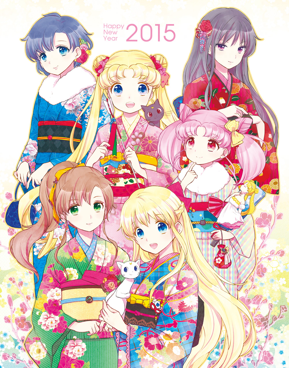2015, 6+girls, aino_minako, arrow, artemis_(sailor_moon), bag, bishoujo_senshi_sailor_moon, black_hair