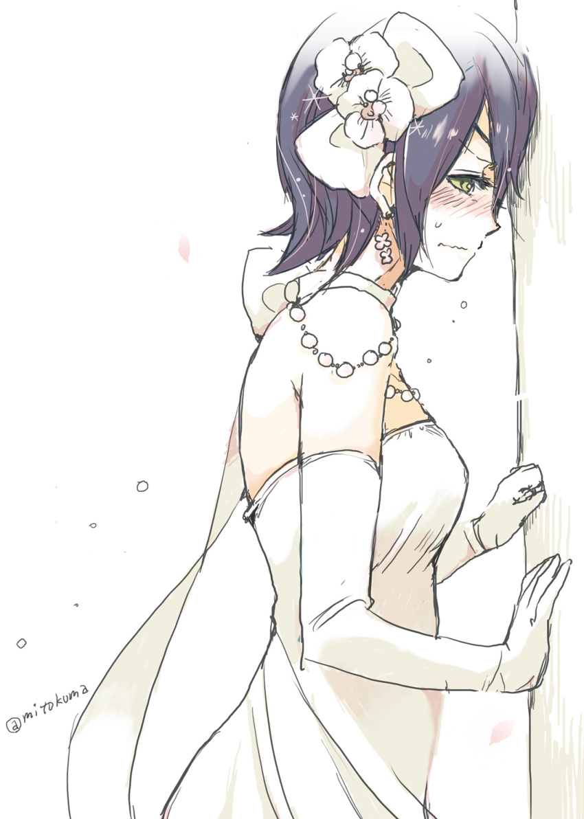 1girl, blush, dress, gloves, highres, kantai_collection, mitoko_(kuma), short_hair