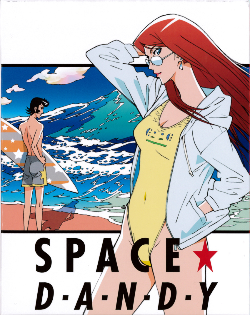 cover, dandy_(space_dandy), earrings, glasses, hands_in_pockets, highres, jacket, jewelry