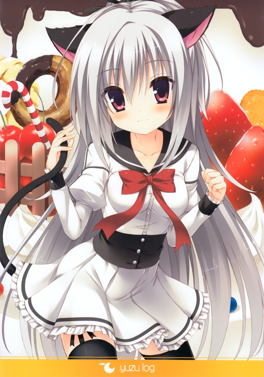 1girl, absurdres, ani_(artist), animal_ears, black_legwear, blush, breasts, cat_ears