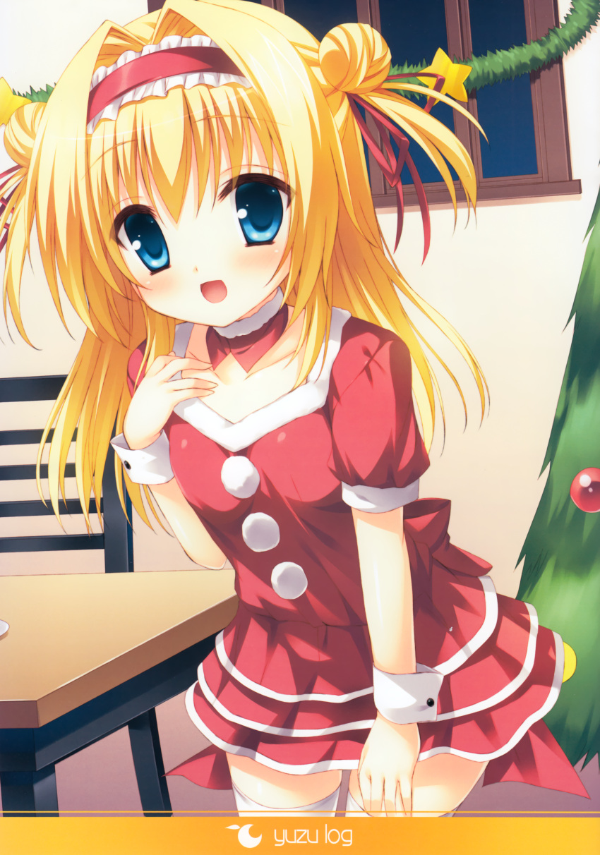 1girl, :d, absurdres, ani_(artist), blonde_hair, blue_eyes, chitose_sana, christmas