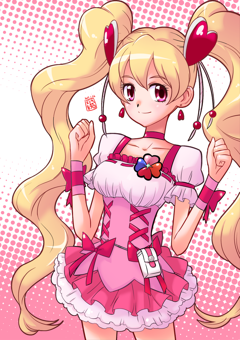 1girl, 2015, blonde_hair, breasts, choker, collarbone, cure_peach, earrings