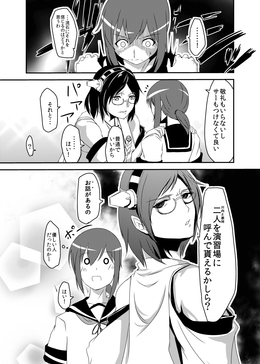 2girls, bare_shoulders, comic, detached_sleeves, fubuki_(kantai_collection), glasses, headgear, highres