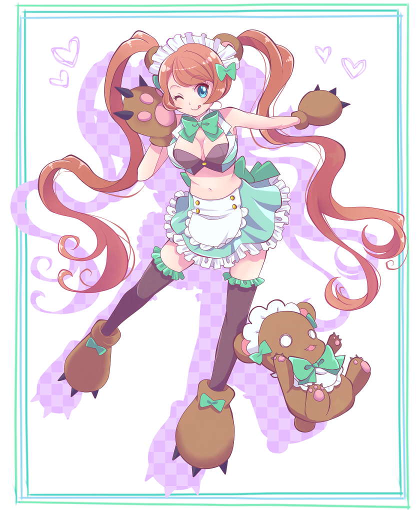 1girl, animal_ears, bear, bear_ears, blue_eyes, blush, brown_hair, gloves