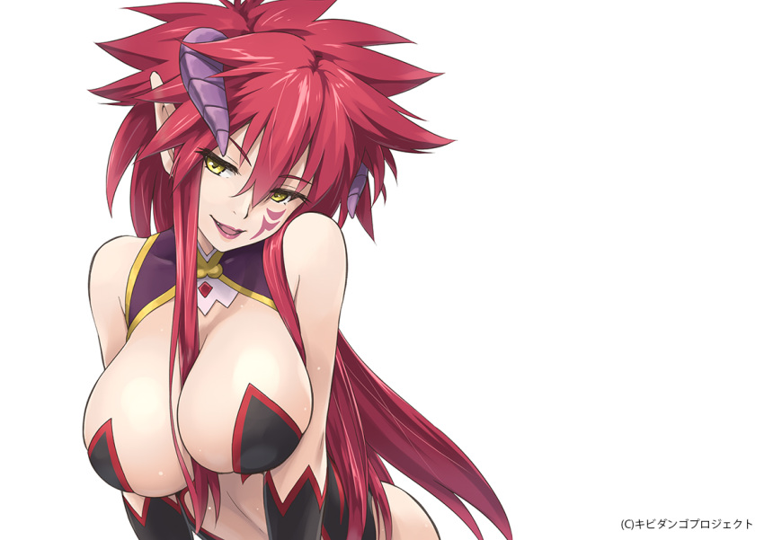1girl, breasts, cleavage, enki_(momo_kyun_sword), errant, horns, long_hair, momo_kyun_sword