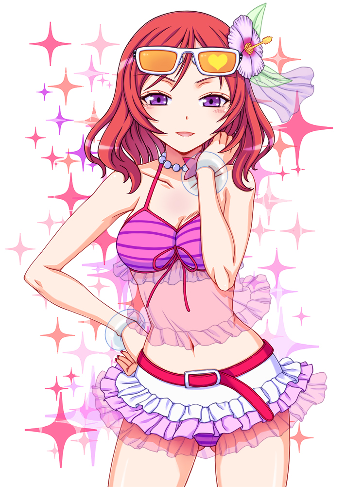 1girl, bangle, belt, bikini, bracelet, breasts, cleavage, fingernails