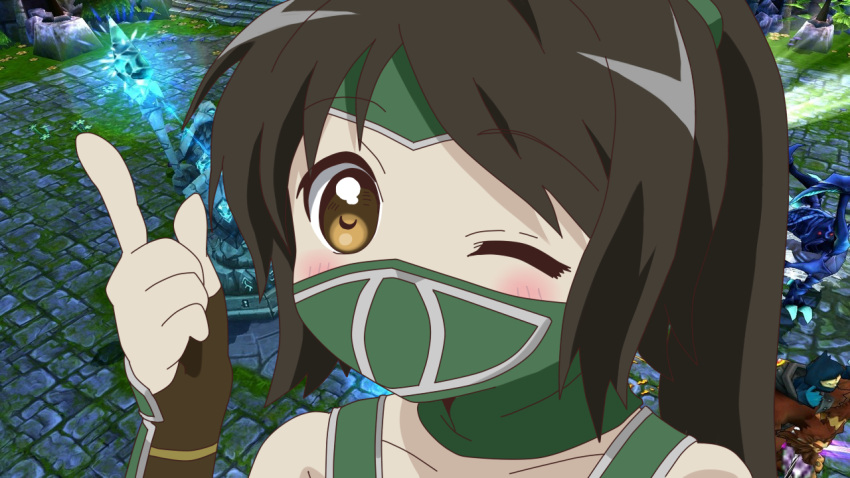 1girl, akali, black_hair, brown_eyes, fingerless_gloves, gloves, league_of_legends, namesake