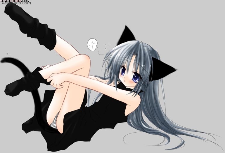 blue_eyes, blue_hair, dress, flat_chest, knee_highs, loli, long_hair, nekomimi