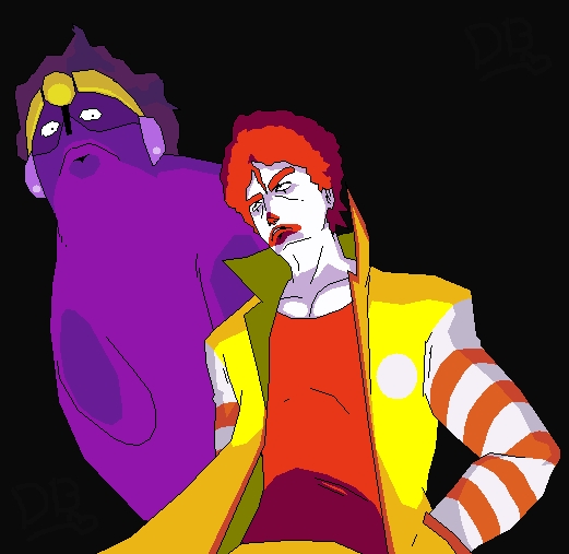 grimace, jojo's_bizarre_adventure, kujo_jotaro, kujo_jotaro_(cosplay), mcdonald's, parody, ronald_mcdonald, stand_(jojo)