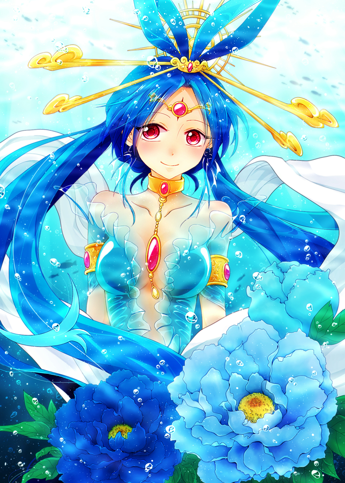 1girl, blue_hair, djinn_equip, long_hair, magi_the_labyrinth_of_magic, ren_kougyoku, solo