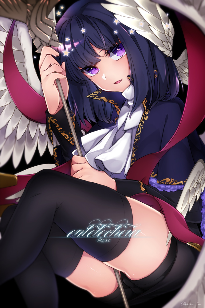 1girl, beatmania, beatmania_iidx, black_legwear, blue_hair, english, fang, long_hair