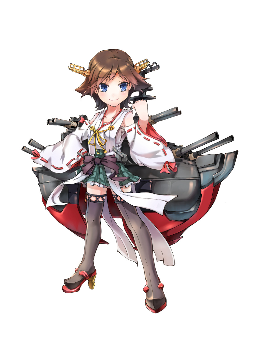 1girl, absurdres, blue_eyes, brown_hair, detached_sleeves, hairband, hiei_(kantai_collection), highres