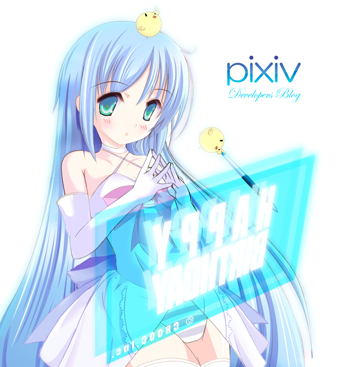blue_hair, blush, elbow_gloves, gloves, long_hair, mitsuki_okazaki, okazaki_mitsuki, panties