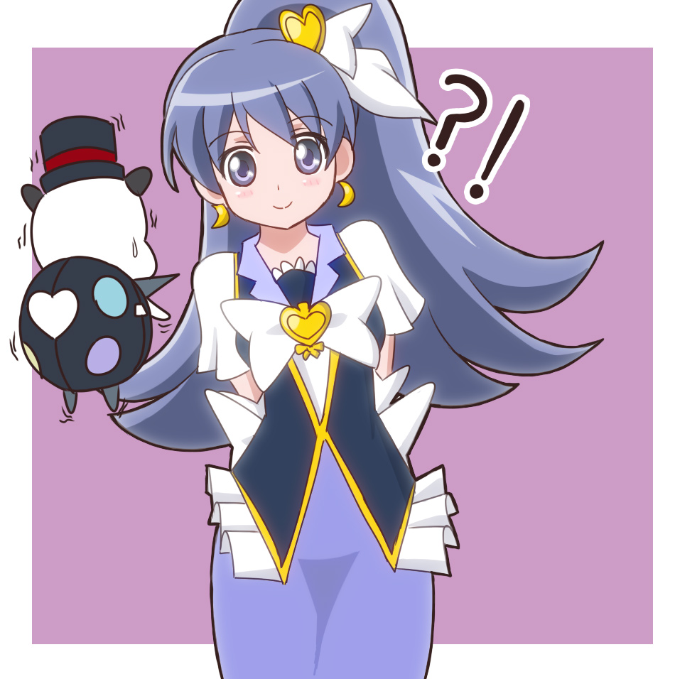 !, 1girl, ?, arms_behind_back, atair, crescent_earrings, cure_tender, earrings