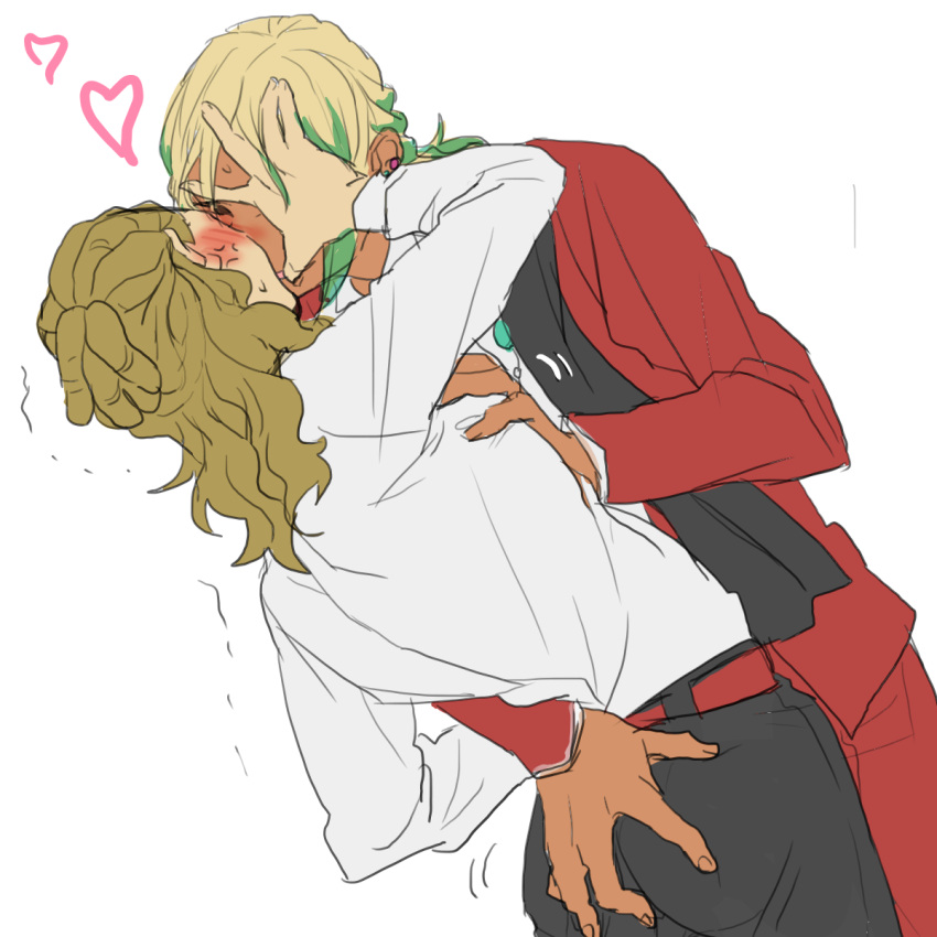 2boys, anger_vein, ass, ass_grab, blonde_hair, blush, brown_hair, gouenji_shuuya