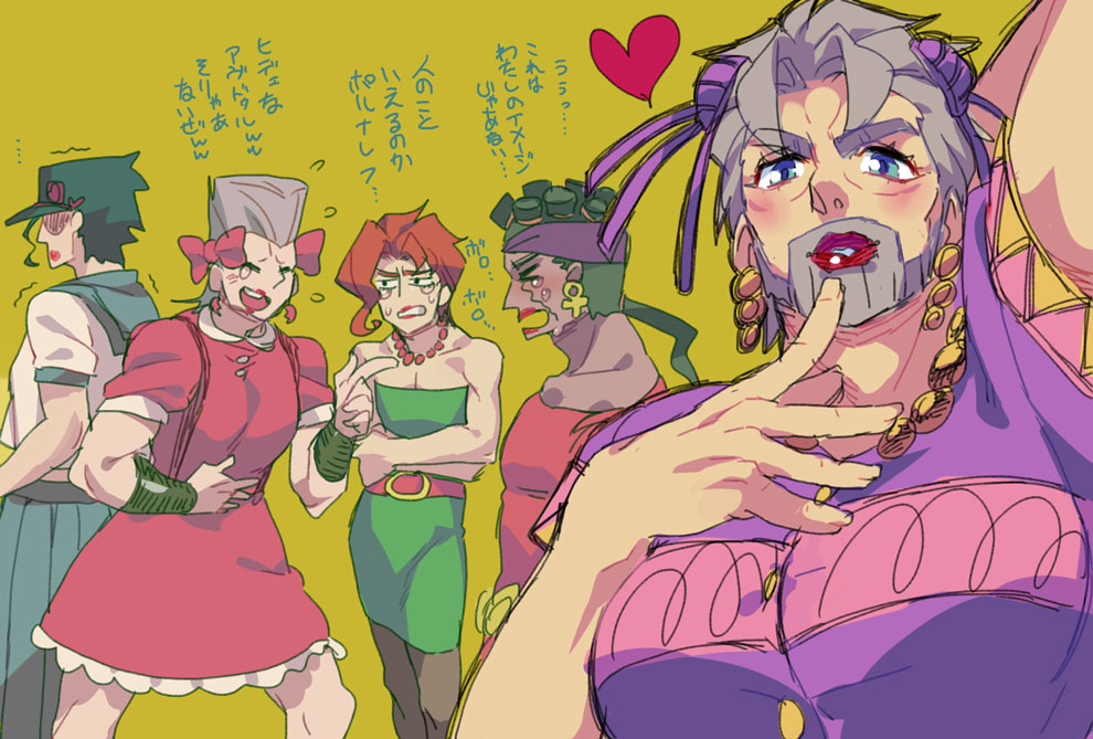 5boys, crossdressing, crossdressinging, jean_pierre_polnareff, jojo_no_kimyou_na_bouken, joseph_joestar, kakyouin_noriaki, kuujou_joutarou