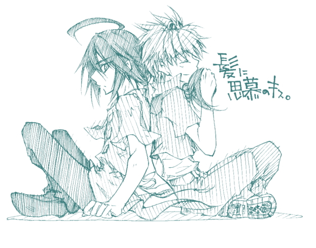 2boys, ahoge, back-to-back, bakugan, bakugan_battle_brawlers, closed_eyes, goggles, indian_style