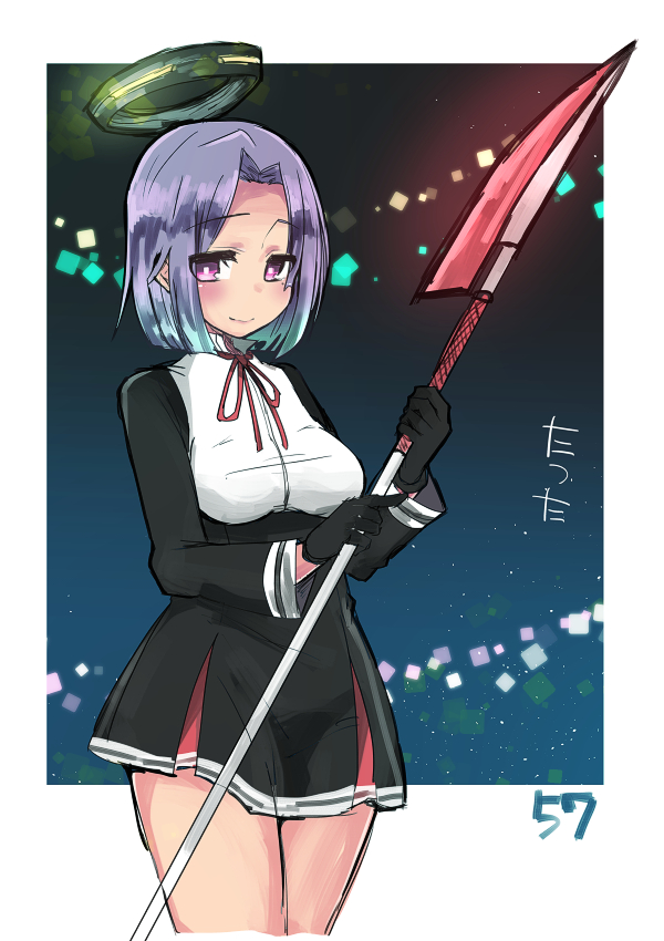 1girl, black_dress, dress, glaive, holding_weapon, kantai_collection, kona_sleipnir, looking_at_viewer