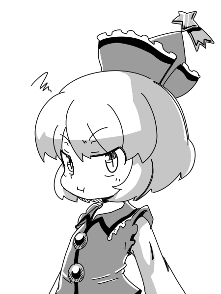 1girl, hat, jirousan21, lyrica_prismriver, monochrome, pout, short_hair, solo