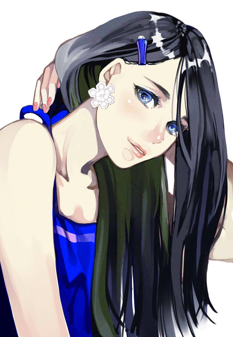 1girl, black_hair, blue_eyes, hair_ornament, hairclip, long_hair, original, rokamo
