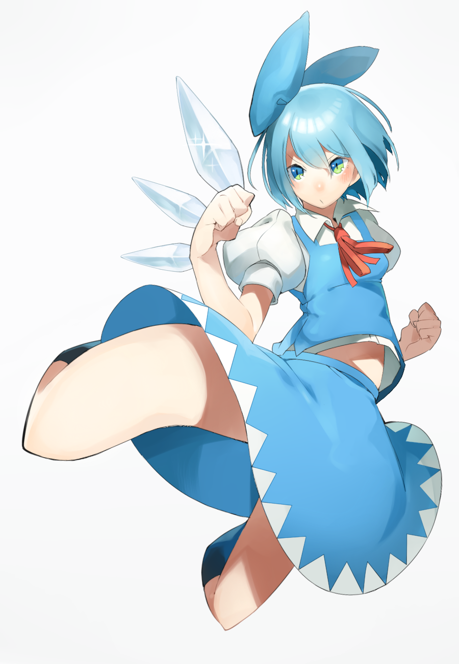 1girl, blue_eyes, blue_hair, bow, cirno, hair_bow, highres, ice