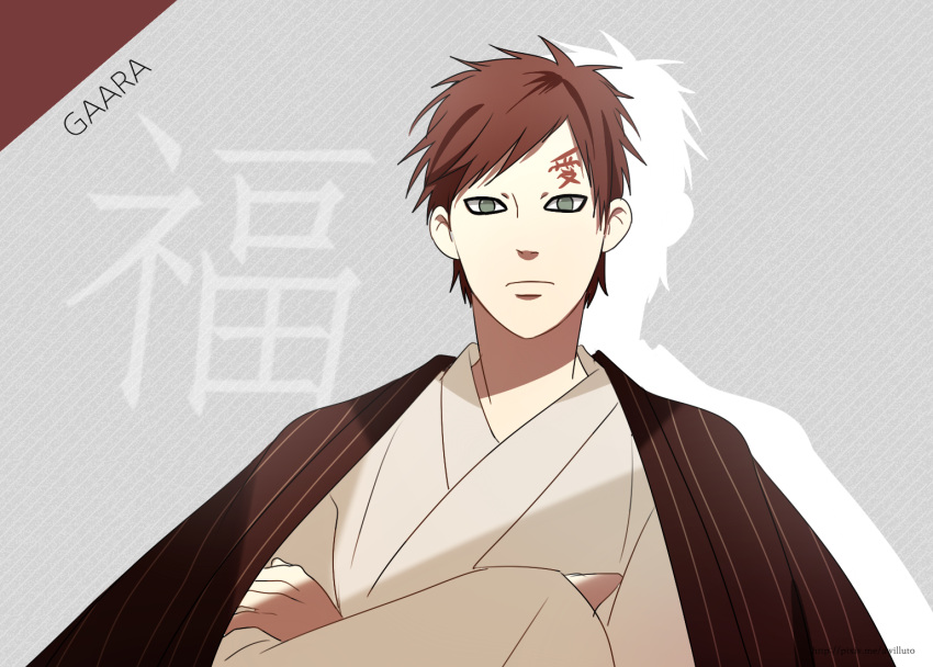 1boy, ahri_(will), character_name, gaara, green_eyes, japanese_clothes, kimono, naruto