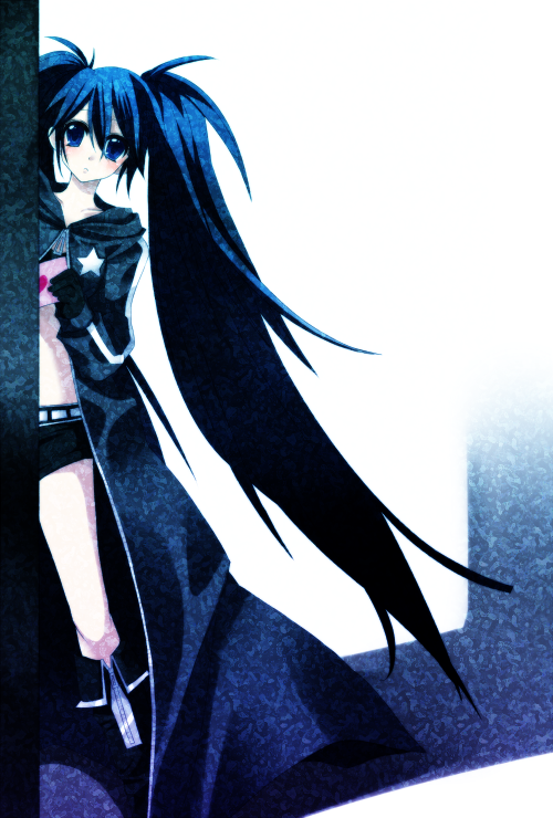 01jou, a_master_is_out, black_hair, black_rock_shooter, black_rock_shooter_(character), blue_eyes, blush, chain