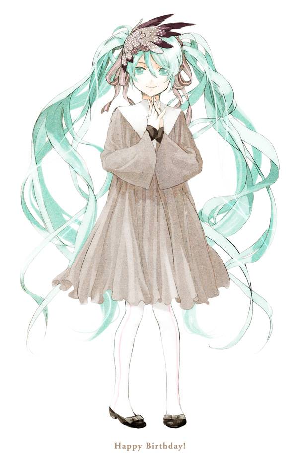 aqua_eyes, aqua_hair, bad_id, dress, hair_ribbon, hatsune_miku, long_hair, ribbon