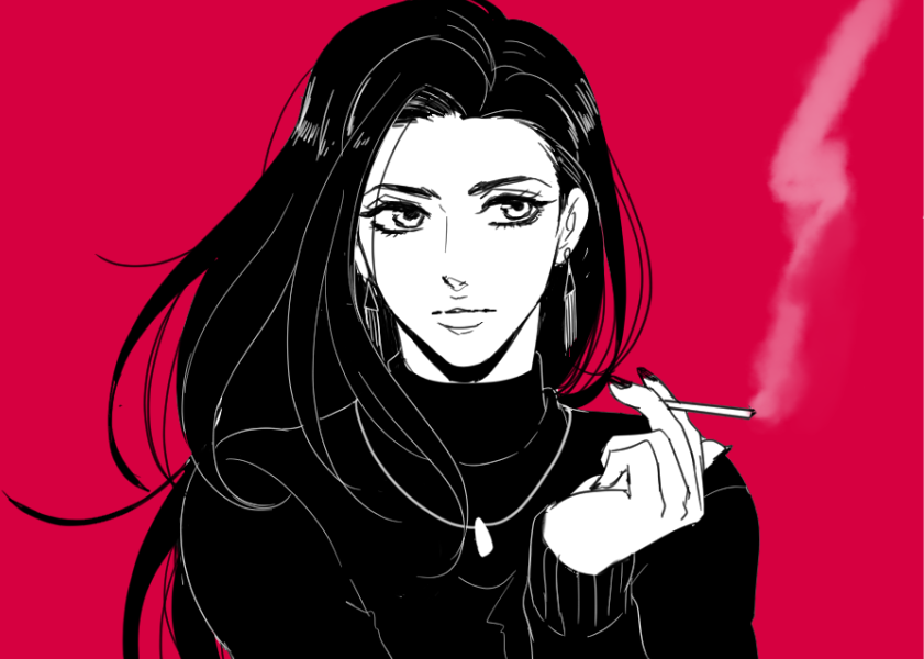 1girl, cigarette, earrings, gamako, jewelry, jojo_no_kimyou_na_bouken, lisa_lisa, nail_polish