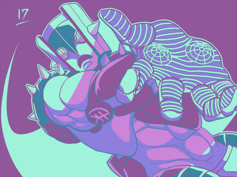 1boy, jojo_no_kimyou_na_bouken, kamiura, limited_palette, no_humans, solo, stand_(jojo), the_hand_(stand)