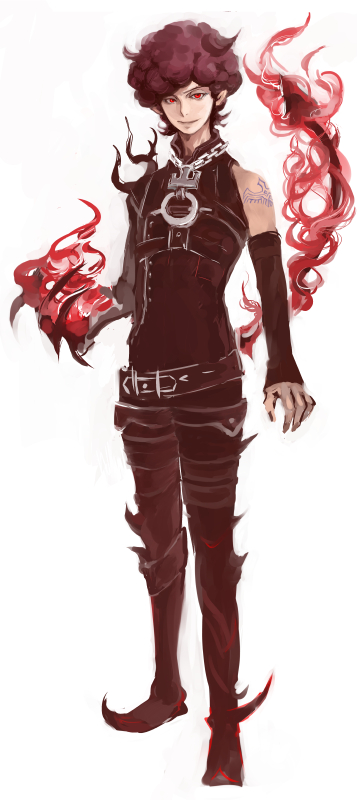 1boy, afro, boots, demon, demon_horns, demon_tail, favaro_leone, horns